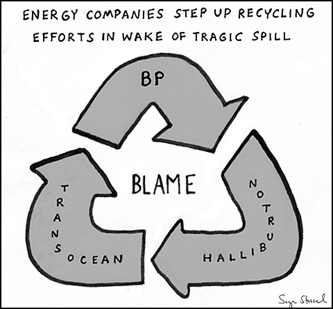 bp, transocean, halliburton oil spill blame game cartoon