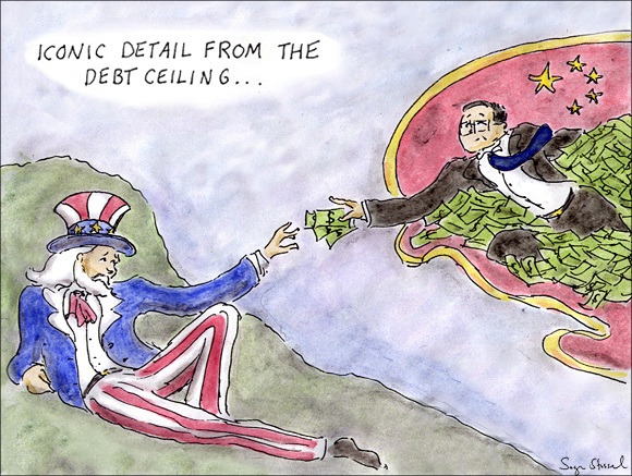 debt ceiling, timothy geithner, china lend, budget battle, tea party, default cartoon