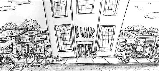 bank of america, big bank, too big to fail, 99, cartoon