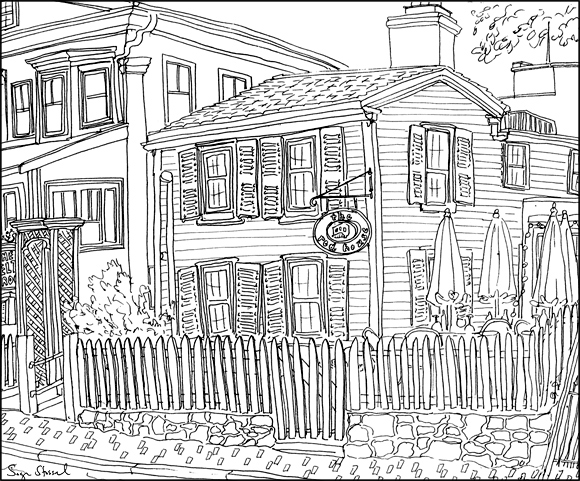 The Red House restaurant Harvard Square pen & ink illustration Sage Stossel