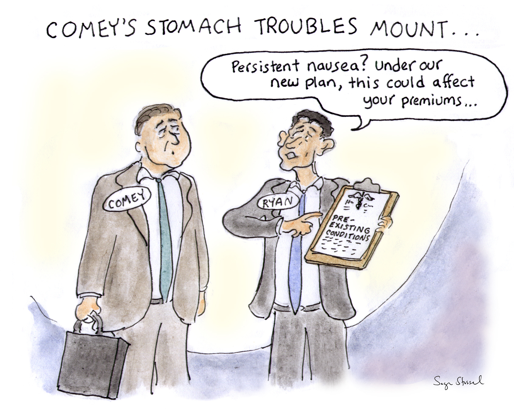 james comey, mildly nauseous, paul ryan, healthcare, letter, election, fbi hearing, cartoon