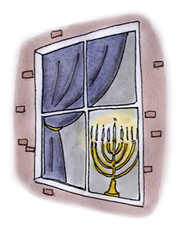 hanukkah, maccabees, menorah, judaism, assimilation, cartoon, sage stossel