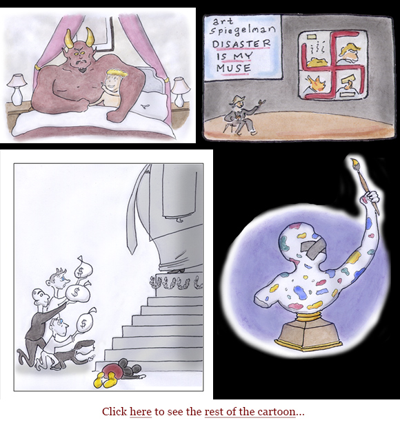 ann telnaes, art spiegelman, trump cartoons, pbs, smithsonian, disaster is my muse, mao, cultural revolution, nazi germany, degenerate art, hitler, epstein birthday drawing, amy sherald, south park, devil, bed, free expression, censorship, anticipatory obedience, cartoon, sage stossel