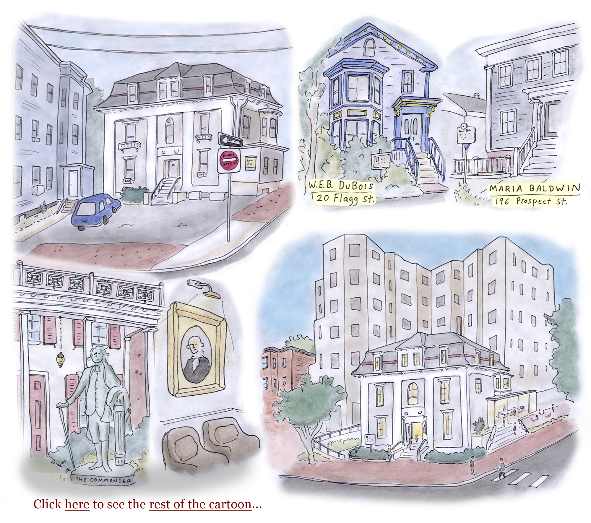 Harriet Jacobs house, story street, cambridge massachusetts, george washington, dubois, maria baldwin, cambridge historical commission, funding, preservation, local history, cartoon, sage stossel